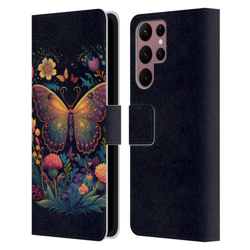 JK Stewart Art Butterfly In Night Garden Leather Book Wallet Case Cover For Samsung Galaxy S22 Ultra 5G