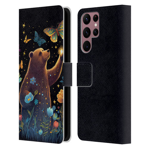 JK Stewart Art Bear Reaching Up Leather Book Wallet Case Cover For Samsung Galaxy S22 Ultra 5G