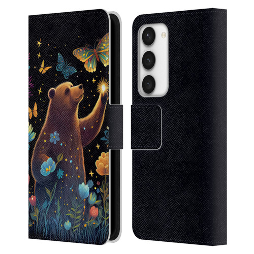 JK Stewart Art Bear Reaching Up Leather Book Wallet Case Cover For Samsung Galaxy S23 5G