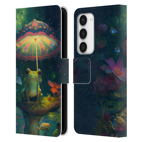 JK Stewart Art Frog With Umbrella Leather Book Wallet Case Cover For Samsung Galaxy S23 5G