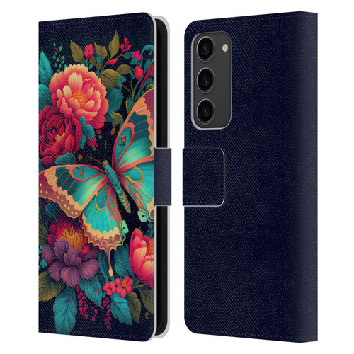 JK Stewart Art Butterfly And Flowers Leather Book Wallet Case Cover For Samsung Galaxy S23+ 5G