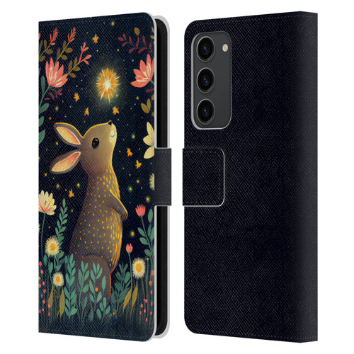 JK Stewart Art Rabbit Catching Falling Star Leather Book Wallet Case Cover For Samsung Galaxy S23+ 5G