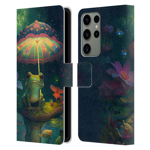 JK Stewart Art Frog With Umbrella Leather Book Wallet Case Cover For Samsung Galaxy S23 Ultra 5G