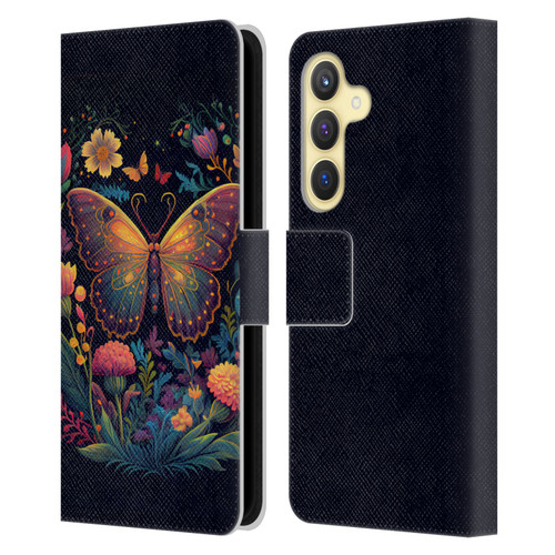 JK Stewart Art Butterfly In Night Garden Leather Book Wallet Case Cover For Samsung Galaxy S24 5G