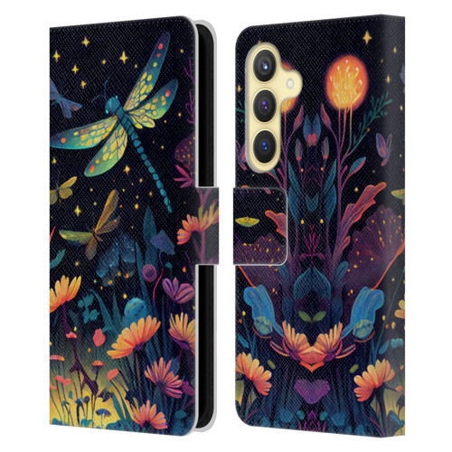 JK Stewart Art Dragonflies In Night Garden Leather Book Wallet Case Cover For Samsung Galaxy S24 5G