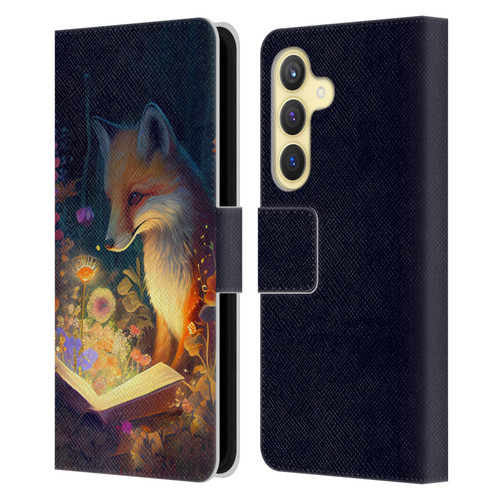 JK Stewart Art Fox Reading Leather Book Wallet Case Cover For Samsung Galaxy S24 5G