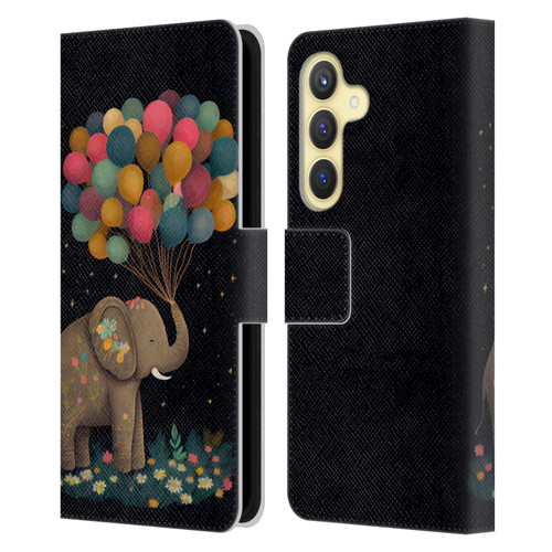JK Stewart Art Elephant Holding Balloon Leather Book Wallet Case Cover For Samsung Galaxy S24 5G