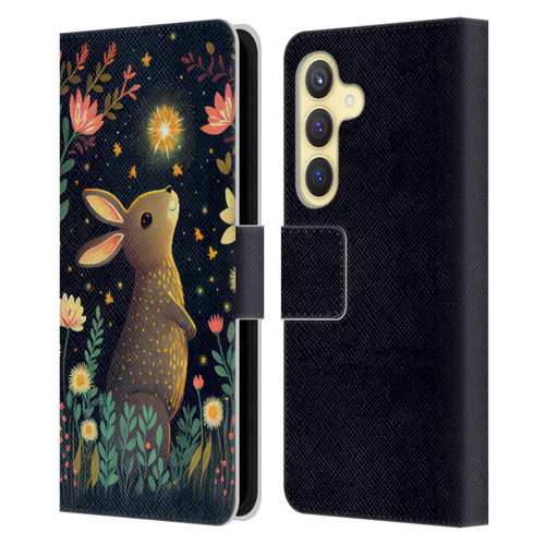 JK Stewart Art Rabbit Catching Falling Star Leather Book Wallet Case Cover For Samsung Galaxy S24 5G