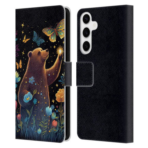 JK Stewart Art Bear Reaching Up Leather Book Wallet Case Cover For Samsung Galaxy S24+ 5G