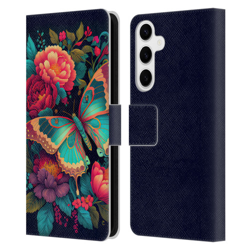 JK Stewart Art Butterfly And Flowers Leather Book Wallet Case Cover For Samsung Galaxy S24+ 5G