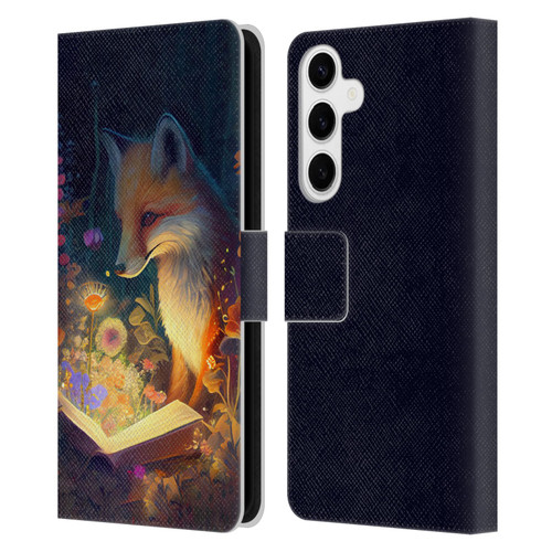 JK Stewart Art Fox Reading Leather Book Wallet Case Cover For Samsung Galaxy S24+ 5G