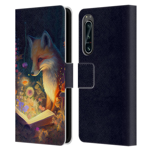 JK Stewart Art Fox Reading Leather Book Wallet Case Cover For Sony Xperia 5 IV