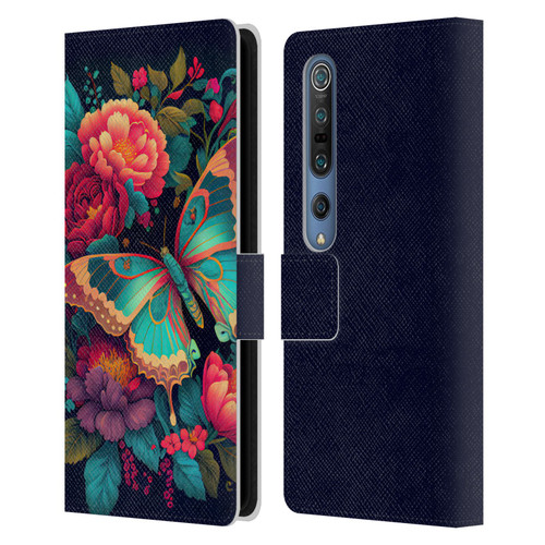 JK Stewart Art Butterfly And Flowers Leather Book Wallet Case Cover For Xiaomi Mi 10 5G / Mi 10 Pro 5G