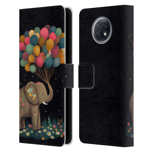 JK Stewart Art Elephant Holding Balloon Leather Book Wallet Case Cover For Xiaomi Redmi Note 9T 5G
