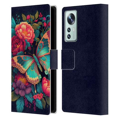 JK Stewart Art Butterfly And Flowers Leather Book Wallet Case Cover For Xiaomi 12