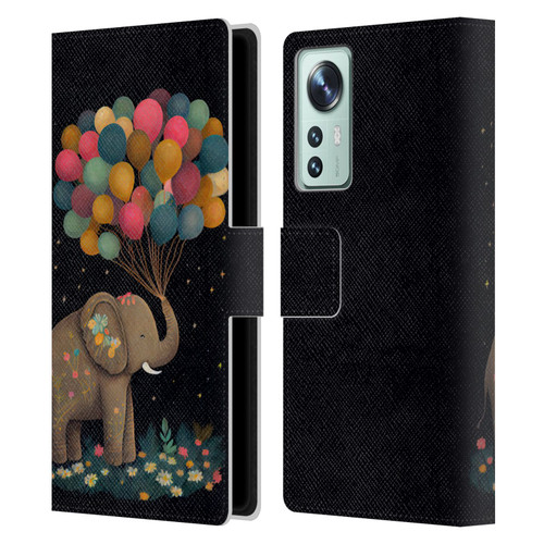 JK Stewart Art Elephant Holding Balloon Leather Book Wallet Case Cover For Xiaomi 12