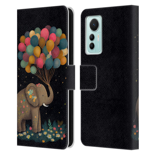 JK Stewart Art Elephant Holding Balloon Leather Book Wallet Case Cover For Xiaomi 12 Lite