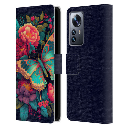 JK Stewart Art Butterfly And Flowers Leather Book Wallet Case Cover For Xiaomi 12 Pro