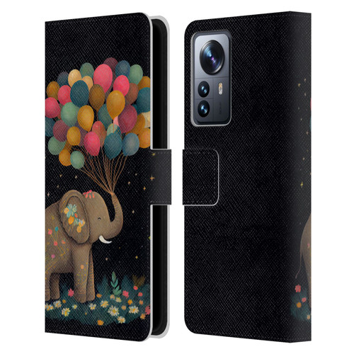 JK Stewart Art Elephant Holding Balloon Leather Book Wallet Case Cover For Xiaomi 12 Pro