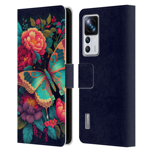 JK Stewart Art Butterfly And Flowers Leather Book Wallet Case Cover For Xiaomi 12T Pro