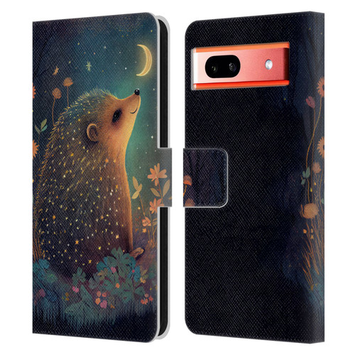 JK Stewart Graphics Hedgehog Looking Up At Stars Leather Book Wallet Case Cover For Google Pixel 7a