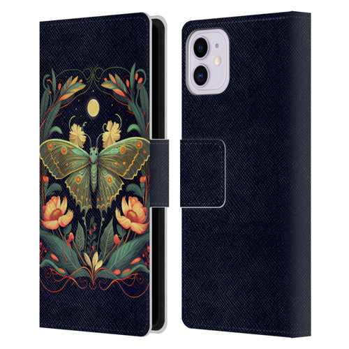 JK Stewart Graphics Lunar Moth Night Garden Leather Book Wallet Case Cover For Apple iPhone 11