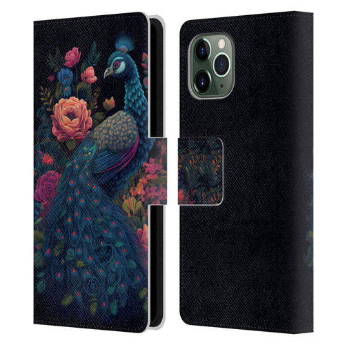 JK Stewart Graphics Peacock In Night Garden Leather Book Wallet Case Cover For Apple iPhone 11 Pro