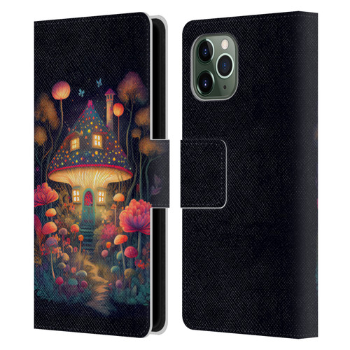 JK Stewart Graphics Mushroom Cottage Night Garden Leather Book Wallet Case Cover For Apple iPhone 11 Pro