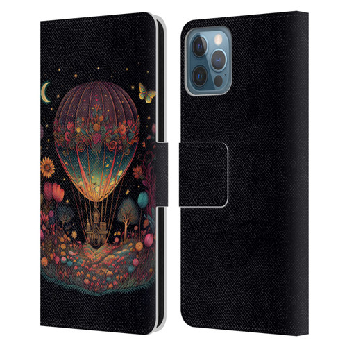 JK Stewart Graphics Hot Air Balloon Garden Leather Book Wallet Case Cover For Apple iPhone 12 / iPhone 12 Pro