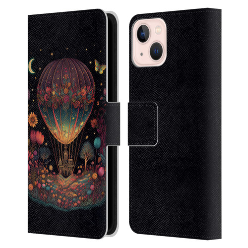 JK Stewart Graphics Hot Air Balloon Garden Leather Book Wallet Case Cover For Apple iPhone 13