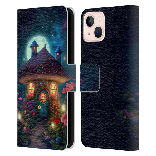 JK Stewart Graphics Mushroom House Leather Book Wallet Case Cover For Apple iPhone 13