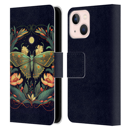 JK Stewart Graphics Lunar Moth Night Garden Leather Book Wallet Case Cover For Apple iPhone 13 Mini