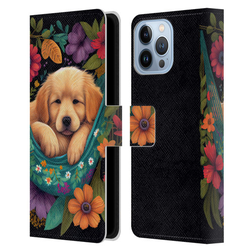 JK Stewart Graphics Golden Retriever In Hammock Leather Book Wallet Case Cover For Apple iPhone 13 Pro Max