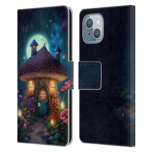 JK Stewart Graphics Mushroom House Leather Book Wallet Case Cover For Apple iPhone 14
