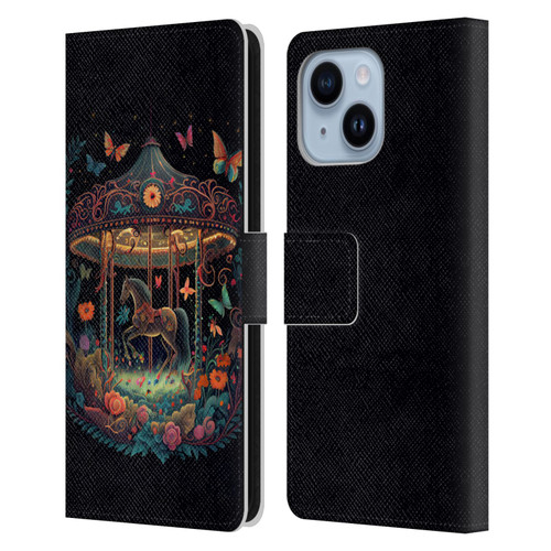 JK Stewart Graphics Carousel Dark Knight Garden Leather Book Wallet Case Cover For Apple iPhone 14 Plus