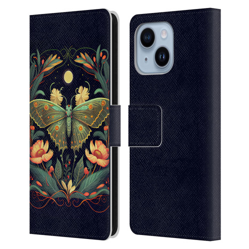JK Stewart Graphics Lunar Moth Night Garden Leather Book Wallet Case Cover For Apple iPhone 14 Plus