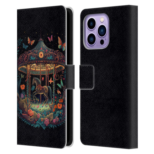 JK Stewart Graphics Carousel Dark Knight Garden Leather Book Wallet Case Cover For Apple iPhone 14 Pro Max