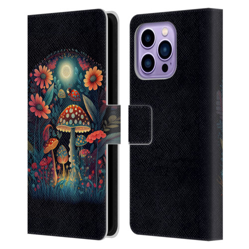 JK Stewart Graphics Ladybug On Mushroom Leather Book Wallet Case Cover For Apple iPhone 14 Pro Max
