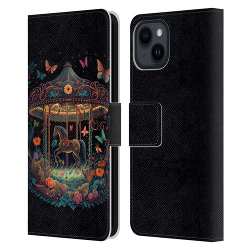 JK Stewart Graphics Carousel Dark Knight Garden Leather Book Wallet Case Cover For Apple iPhone 15