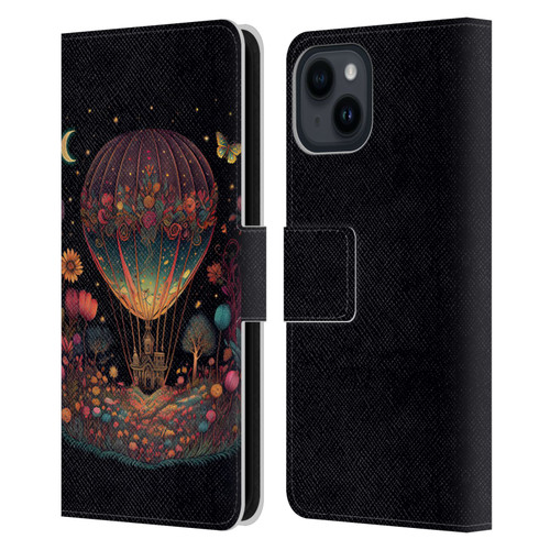 JK Stewart Graphics Hot Air Balloon Garden Leather Book Wallet Case Cover For Apple iPhone 15