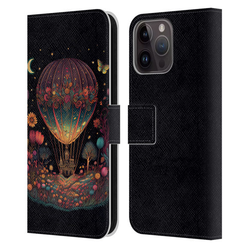 JK Stewart Graphics Hot Air Balloon Garden Leather Book Wallet Case Cover For Apple iPhone 15 Pro Max