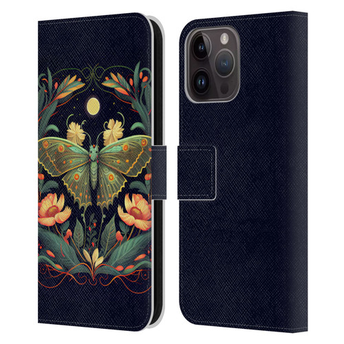 JK Stewart Graphics Lunar Moth Night Garden Leather Book Wallet Case Cover For Apple iPhone 15 Pro Max