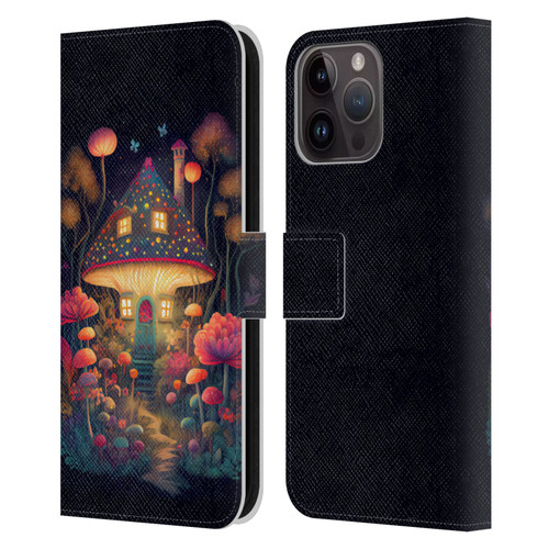 JK Stewart Graphics Mushroom Cottage Night Garden Leather Book Wallet Case Cover For Apple iPhone 15 Pro Max