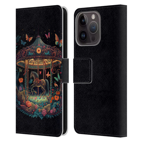 JK Stewart Graphics Carousel Dark Knight Garden Leather Book Wallet Case Cover For Apple iPhone 15 Pro
