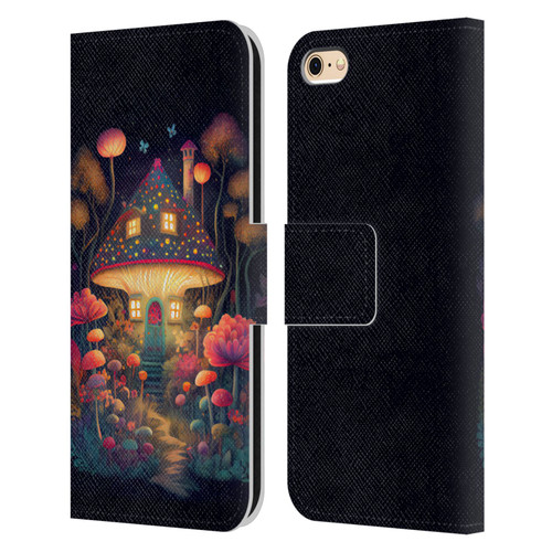JK Stewart Graphics Mushroom Cottage Night Garden Leather Book Wallet Case Cover For Apple iPhone 6 / iPhone 6s