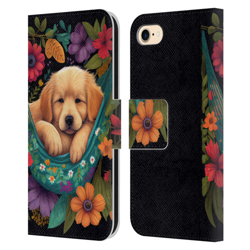 JK Stewart Graphics Golden Retriever In Hammock Leather Book Wallet Case Cover For Apple iPhone 7 / 8 / SE 2020 & 2022