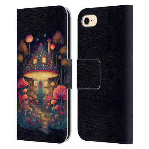 JK Stewart Graphics Mushroom Cottage Night Garden Leather Book Wallet Case Cover For Apple iPhone 7 / 8 / SE 2020 & 2022