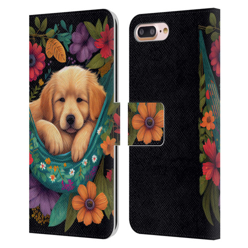 JK Stewart Graphics Golden Retriever In Hammock Leather Book Wallet Case Cover For Apple iPhone 7 Plus / iPhone 8 Plus