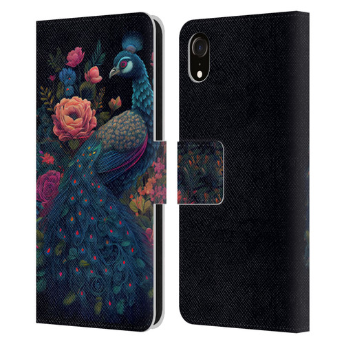JK Stewart Graphics Peacock In Night Garden Leather Book Wallet Case Cover For Apple iPhone XR