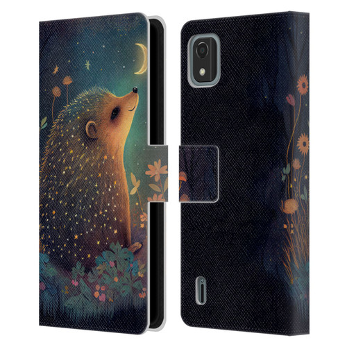 JK Stewart Graphics Hedgehog Looking Up At Stars Leather Book Wallet Case Cover For Nokia C2 2nd Edition